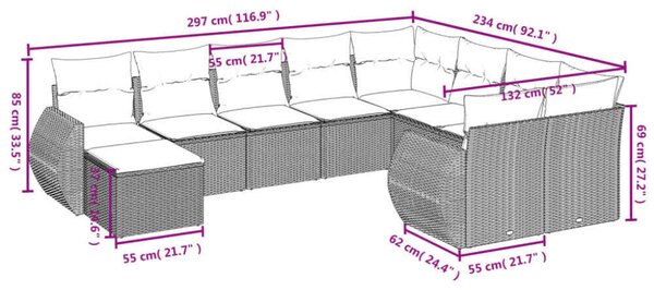 VidaXL Polyrattan Kerti Ülőgarnitúra - 10 részes - Fekete