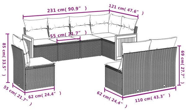 Polyrattan Kerti Ülőgarnitúra - 8 részes - Bézs