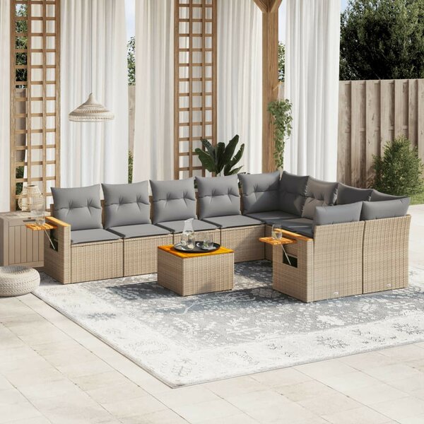 VidaXL Polyrattan Kerti Ülőgarnitúra - 10 részes - Bézs