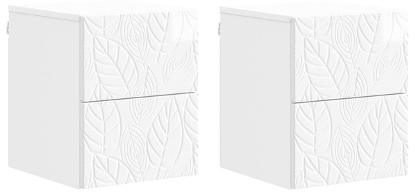 VidaXL Fali éjjeli szekrény 2 pcs Magasfényű Fehér 34,5 x 33 x 40 cm