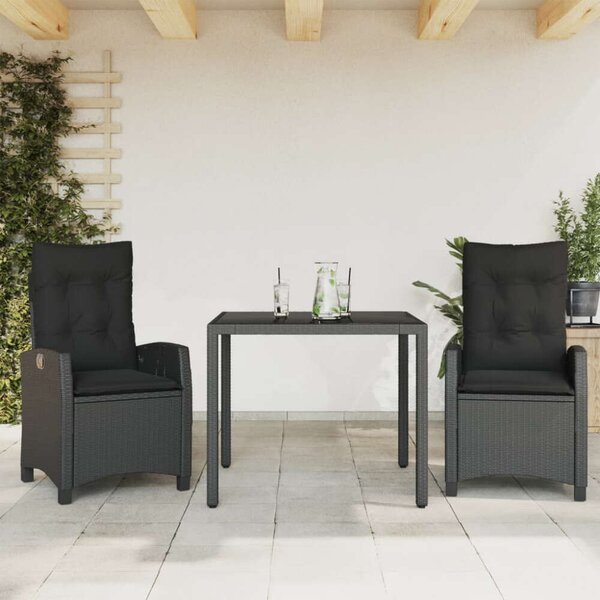 VidaXL Kerti Étkezőgarnitúra - 3 részes - Fekete Polyrattan
