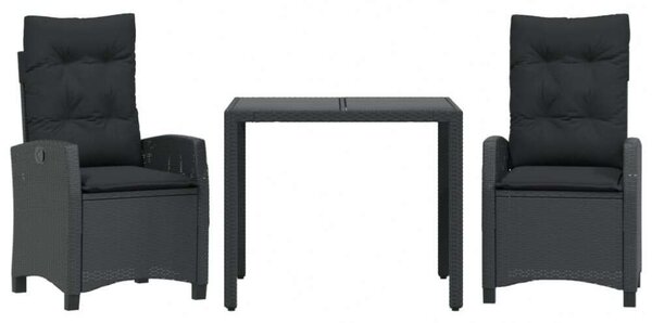 VidaXL Kerti Étkezőgarnitúra - 3 részes - Fekete Polyrattan