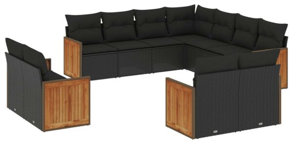 Polyrattan Kerti Ülőgarnitúra - 12 részes - Fekete
