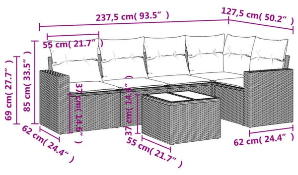 VidaXL 6 részes bézs polyrattan kerti ülőgarnitúra párnával