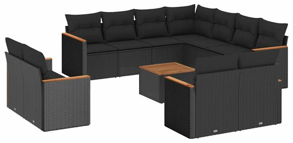 Polyrattan Kerti Ülőgarnitúra - 12 részes - Fekete