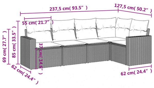 5 Részes Polyrattan Kerti Ülőgarnitúra - Bézs