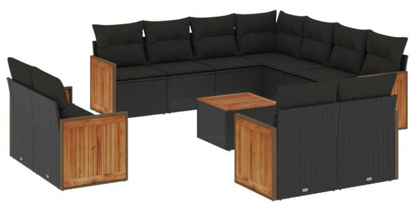 Polyrattan Kerti Ülőgarnitúra - 12 részes - Fekete