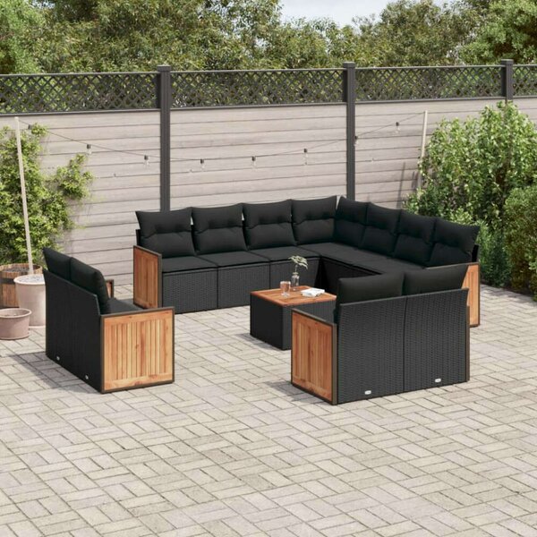 Polyrattan Kerti Ülőgarnitúra - 12 részes - Fekete