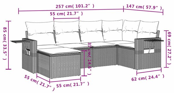 Polyrattan Kerti Ülőgarnitúra - 6 részes - Bézs