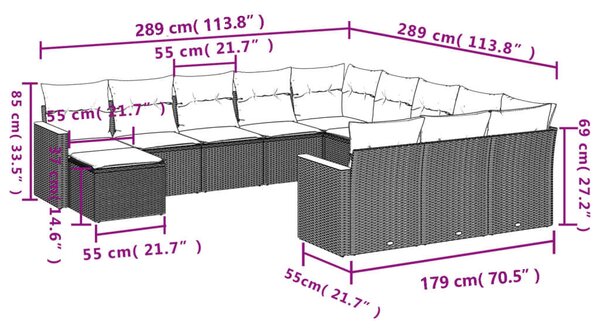 VidaXL Polyrattan Kerti Ülőgarnitúra - 12 részes - Bézs