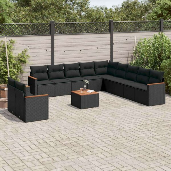 VidaXL Polyrattan Kerti Ülőgarnitúra - 12 részes - Fekete