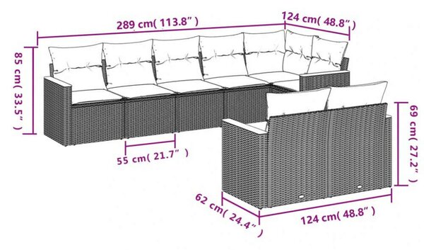 VidaXL 8 részes Polyrattan Kerti Ülőgarnitúra - Fekete