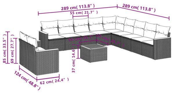 VidaXL Polyrattan Kerti Ülőgarnitúra - 12 részes - Fekete