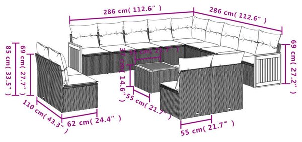 VidaXL Polyrattan Kerti Ülőgarnitúra - 14 részes - Bézs