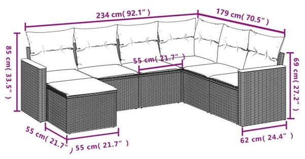 VidaXL Polyrattan Kerti Ülőgarnitúra - 7 részes - Bézs