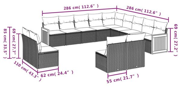 VidaXL Polyrattan Kerti Ülőgarnitúra - 13 részes - Bézs