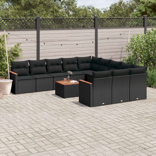 VidaXL Polyrattan Kerti Ülőgarnitúra - 12 részes - Fekete