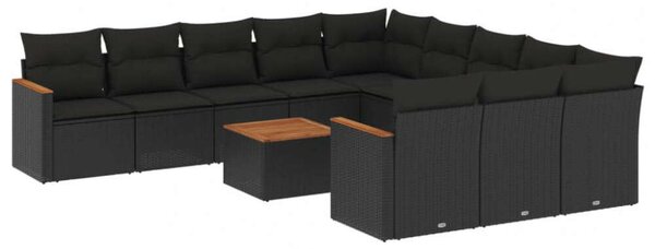 VidaXL Polyrattan Kerti Ülőgarnitúra - 12 részes - Fekete