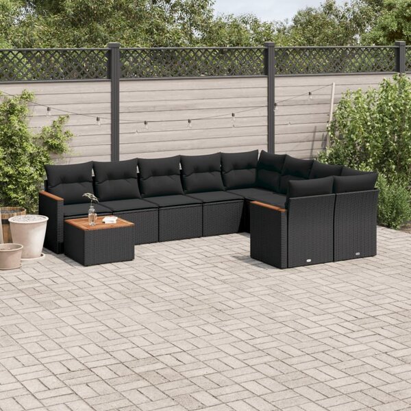 VidaXL Polyrattan Kerti Ülőgarnitúra - 10 részes - Fekete
