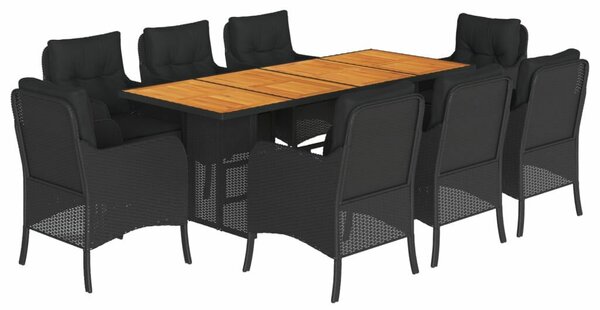 VidaXL Polyrattan Kerti Étkezőgarnitúra - 9 részes, Fekete