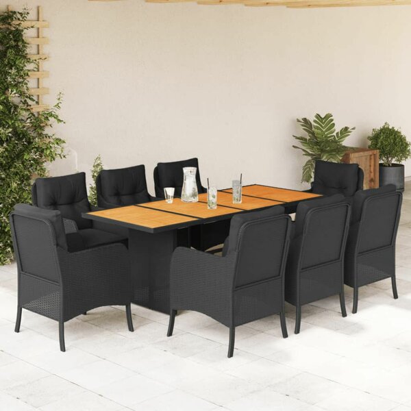 VidaXL Polyrattan Kerti Étkezőgarnitúra - 9 részes, Fekete