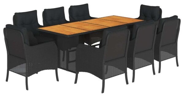 VidaXL Polyrattan Kerti Étkezőgarnitúra - 9 részes, Fekete