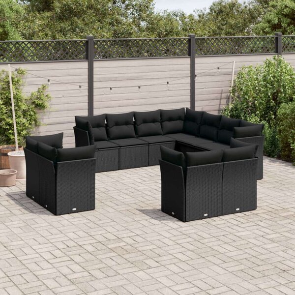 VidaXL Polyrattan Kerti Ülőgarnitúra - 11 részes - Fekete