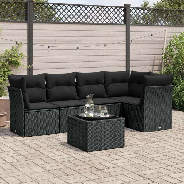 VidaXL Polyrattan Kerti Ülőgarnitúra - 6 részes - Fekete