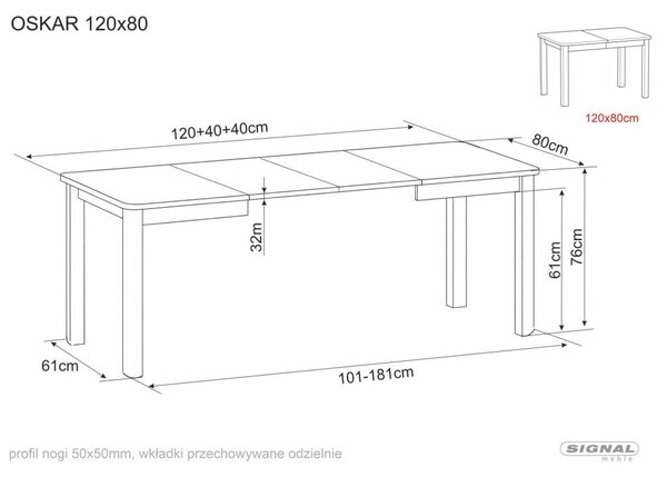 Oskar bővíthető étkezőasztal laminált lappal tölgy artisan/fekete matt