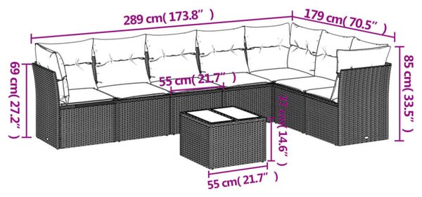 VidaXL Polyrattan Kerti Ülőgarnitúra - 8 részes - Fekete
