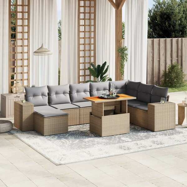 VidaXL Polyrattan Kerti Ülőgarnitúra - 9 részes - Bézs