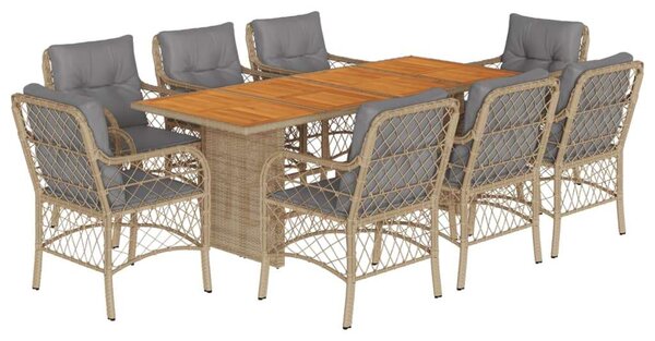 Polyrattan Kerti Étkezőgarnitúra - 9 részes - Bézs