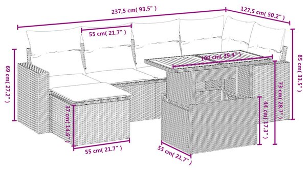 VidaXL Polyrattan Kerti Ülőgarnitúra - 7 részes - Bézs