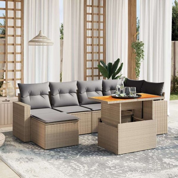 VidaXL Polyrattan Kerti Ülőgarnitúra - 7 részes - Bézs