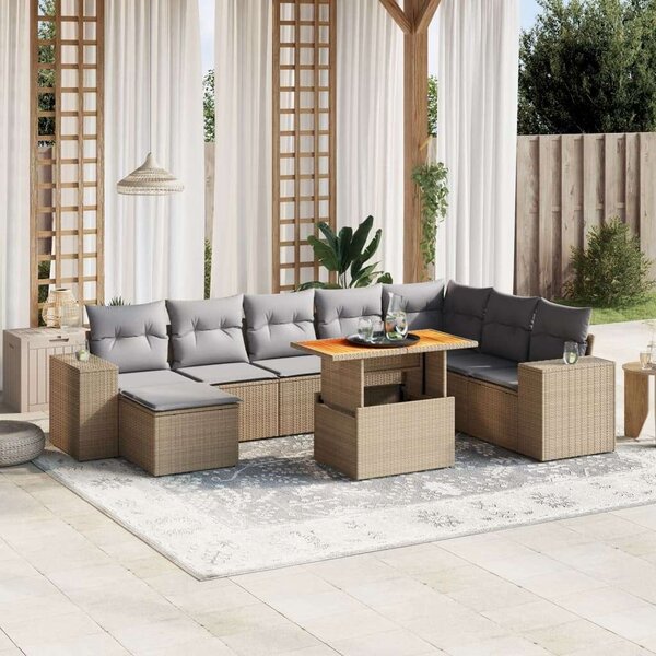 VidaXL Polyrattan Kerti Ülőgarnitúra - 9 részes - Bézs