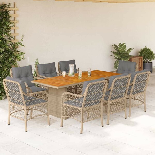 Polyrattan Kerti Étkezőgarnitúra - 9 részes - Bézs
