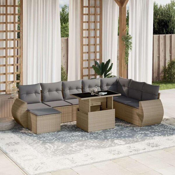 VidaXL Polyrattan Kerti Ülőgarnitúra - 9 részes - Bézs