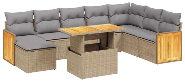 VidaXL Polyrattan Kerti Ülőgarnitúra - 9 részes - Bézs