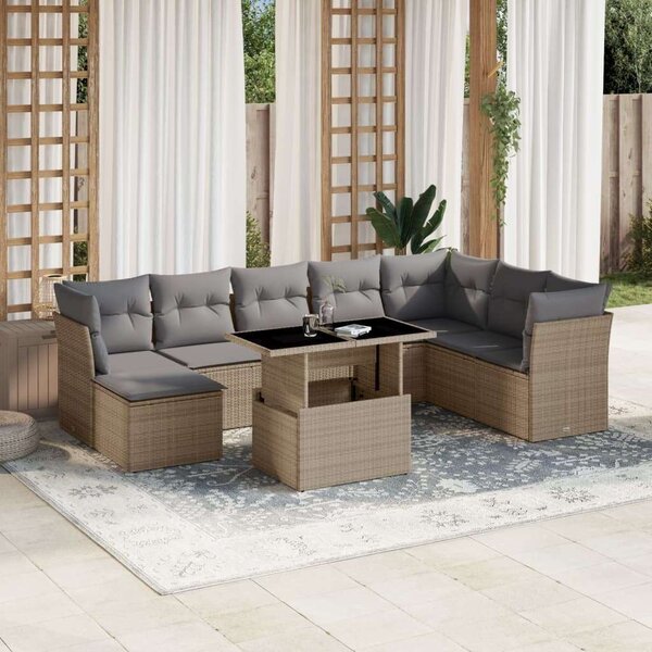 VidaXL Polyrattan Kerti Ülőgarnitúra - 9 részes - Bézs