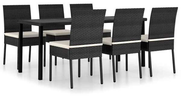 VidaXL Kerti Étkezőgarnitúra - 7 részes - Fekete Polyrattan