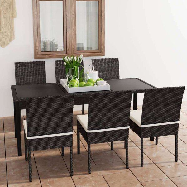 VidaXL Kerti Étkezőgarnitúra - 7 részes - Fekete Polyrattan