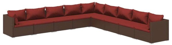 VidaXL 9 részes barna polyrattan kerti ülőgarnitúra párnákkal