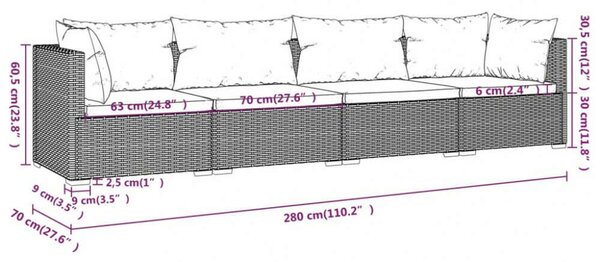 VidaXL Poly Rattan Kerti Bútorgarnitúra - 4 részes