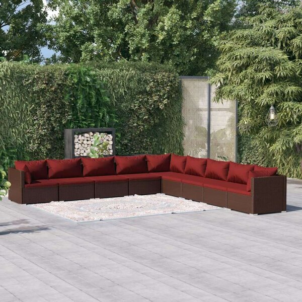 VidaXL 9 részes barna polyrattan kerti ülőgarnitúra párnákkal