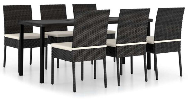 VidaXL Kerti Étkezőgarnitúra - 7 részes - Fekete Polyrattan