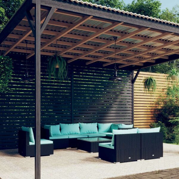 VidaXL Polyrattan Kerti Ülőgarnitúra - 9 részes - Fekete