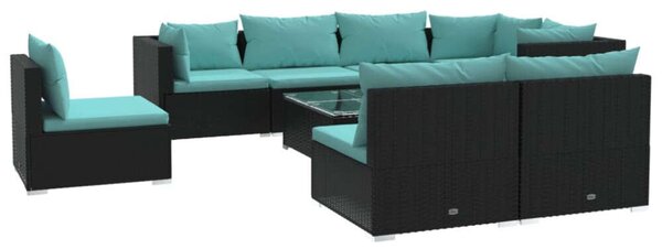 VidaXL Polyrattan Kerti Ülőgarnitúra - 9 részes - Fekete