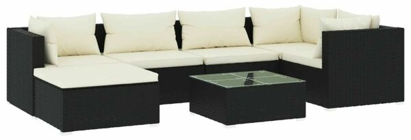VidaXL 7 részes fekete polyrattan kerti ülőgarnitúra párnákkal