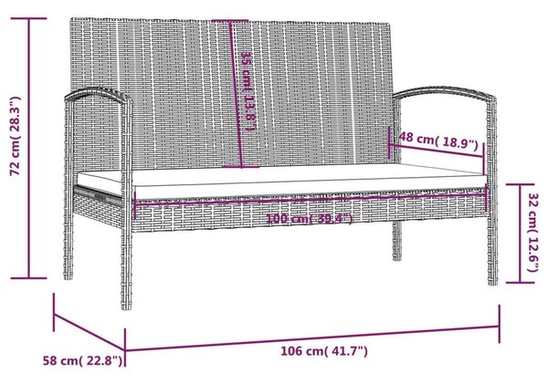 16 részes fekete polyrattan kerti ülőgarnitúra párnákkal