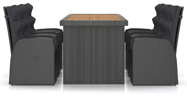 VidaXL Kültéri Étkezőgarnitúra - 7 részes - Fekete Polyrattan